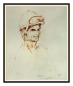 LeRoy Neiman Original Ink Drawing Signed Horse Racing Willie Shoemaker Artwork