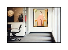 Lillian Shao Large Acrylic Painting On Canvas Signed Female Portrait Floral Art