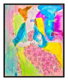 Linda Le Kinff Original Watercolor Painting Signed Female Male Portrait Framed