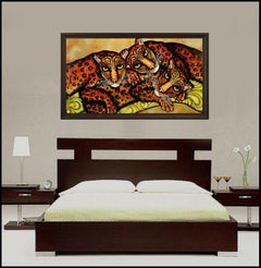 Vintage Luis Sottil Original Oil Painting on Canvas Signed Leopard Animal Portrait Art