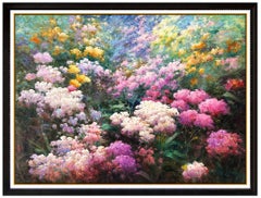 Charles Zhan Original Oil Painting On Canvas Signed Flower Garden Large Artwork