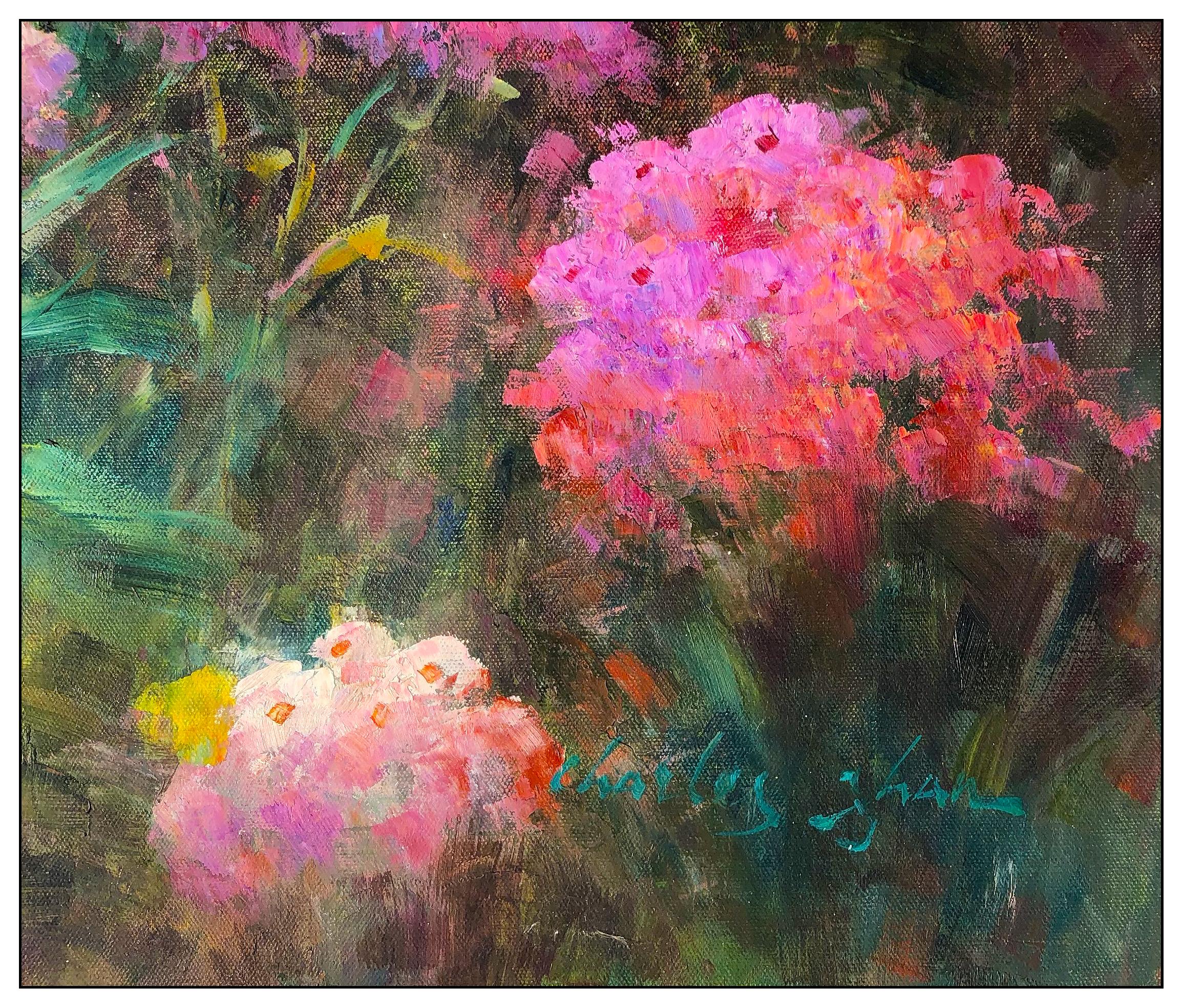 Charles Zhan Original Oil Painting On Canvas Signed Flower Garden Large Artwork For Sale 2
