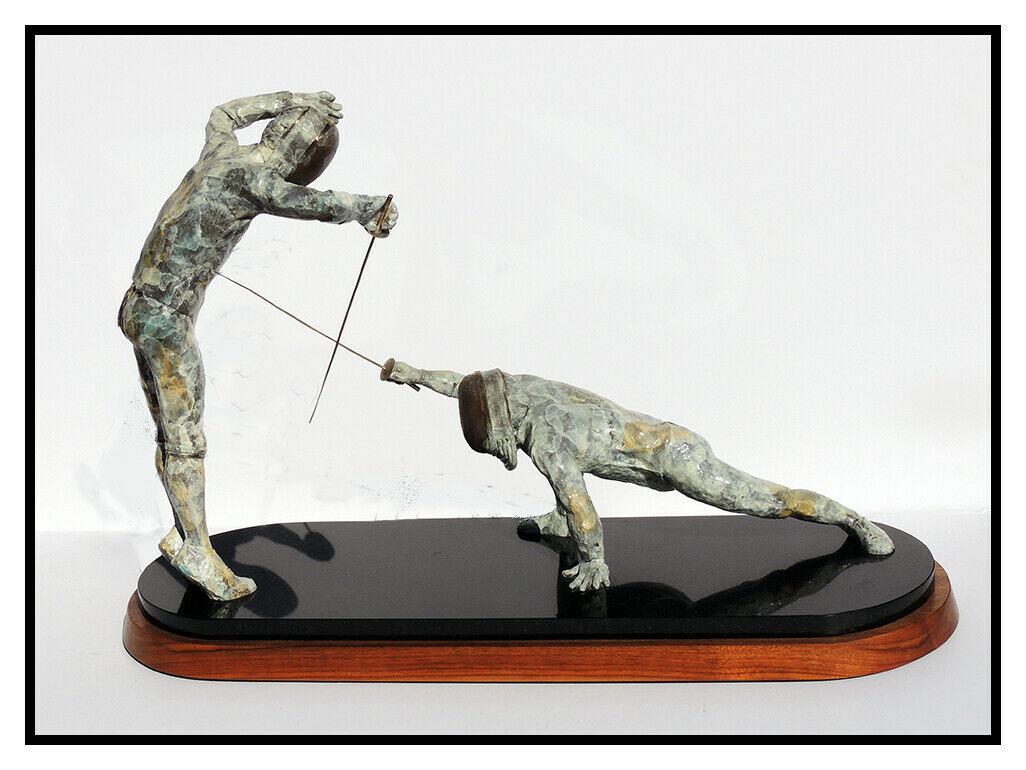 Maureen Riley Large Bronze Sculpture Signed Full Round Res Judicata Fencing Art For Sale 1
