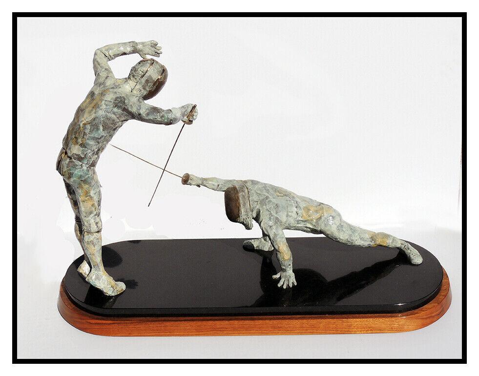 Maureen Riley Large Bronze Sculpture Signed Full Round Res Judicata Fencing Art For Sale 2