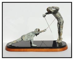 Maureen Riley Large Bronze Sculpture Signed Full Round Res Judicata Fencing Art