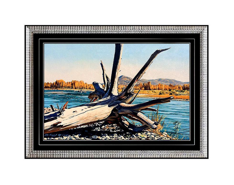 Michael Harrell Landscape Painting - MICHAEL J. HARRELL Original OIL PAINTING on CANVAS Art SIGNED Fishing LANDSCAPE