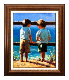 Michael Vincent Oil Painting On Canvas Original Signed Child Boys Landscape Art