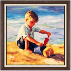 Michael Vincent Original Oil Painting On Canvas Signed Child Boy Beach Artwork