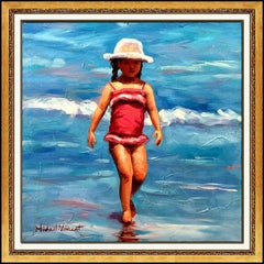 Michael Vincent Original Oil Painting On Canvas Signed Child Portrait Beach Art