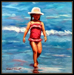 Michael Vincent Original Oil Painting On Canvas Signed Child Portrait Beach Art
