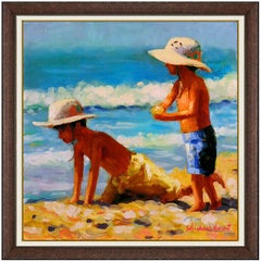 Michael Vincent Original Painting Oil On Canvas Signed Children Boys Seascape