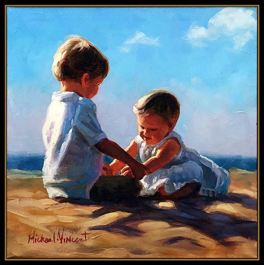 Michael Vincent Original Painting Oil On Canvas Signed Children Family Portrait For Sale 1
