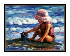 Michael Vincent Pink Hat Giclee On Canvas Signed Child Portrait