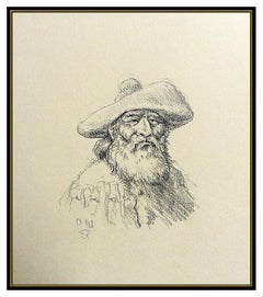 Olaf Wieghorst Original Drawing Signed Western Portrait Illustration Artwork SBO