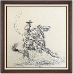 Olaf Wieghorst Original Ink Drawing Signed Western Horse Cowboy Illustration Art