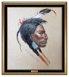 Vintage Olaf Wieghorst Original Watercolor Painting On Board Signed Native American Art