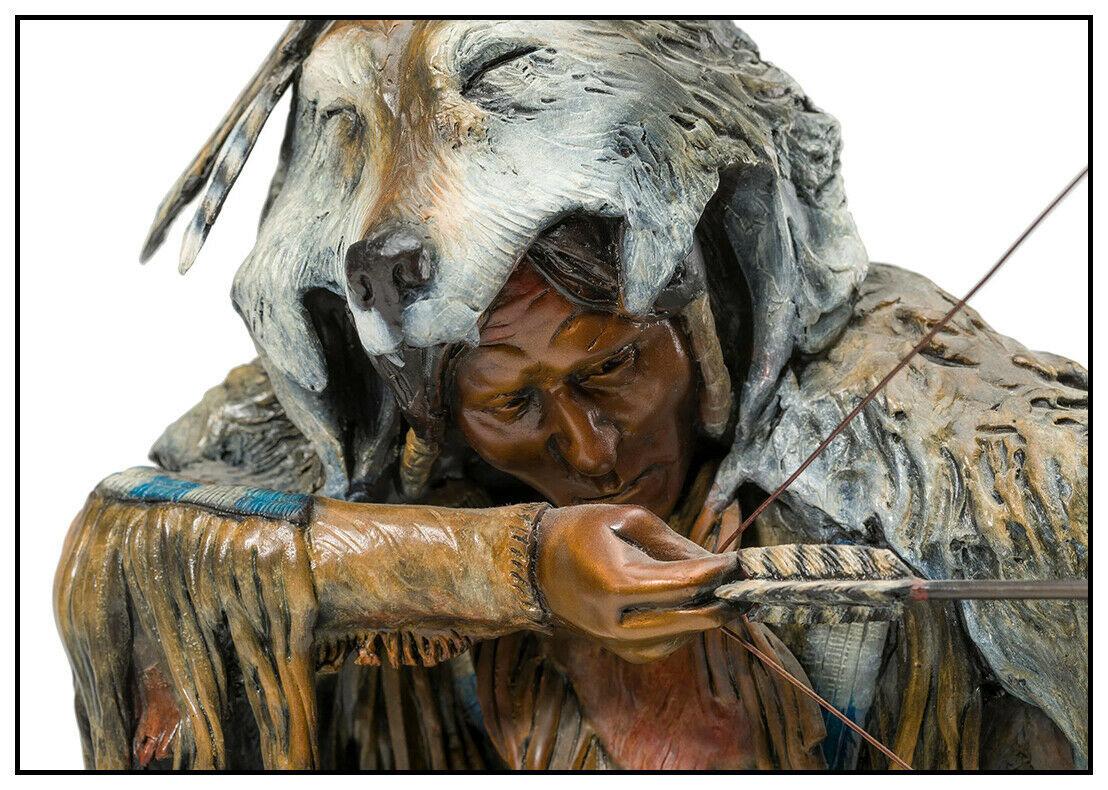 David Lemon Native American Large Bronze Sculpture Silent Arrow Signed Artwork For Sale 1