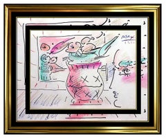 PETER MAX Original PAINTING Beauty PROFILE with FLOWERS Watercolor SIGNED Art