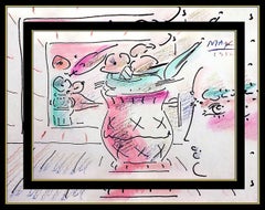 PETER MAX Original PAINTING Beauty PROFILE with FLOWERS Watercolor SIGNED Art