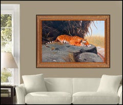Ray Jacob Rare Original Oil Painting on Canvas Signed Tiger Wildlife Large Art