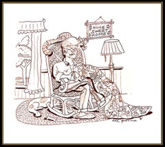 RED GROOMS Original Ink DRAWING Hand Signed Caricature Modern Art painting Rare