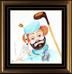 RED SKELTON Original Freddie Clown Pastel Drawing On Linen Painting Signed Art