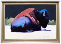 Robert SEABECK Original Oil Painting on Canvas Signed Buffalo Animal Art Large