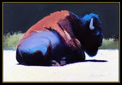Robert SEABECK Original Oil Painting on Canvas Signed Buffalo Animal Art Large