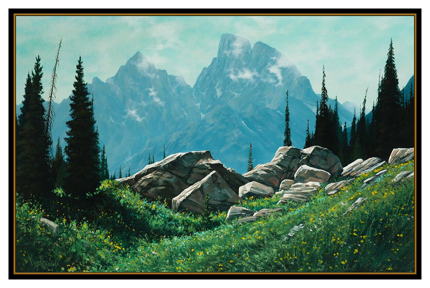 Roy Kerswill Original Large Oil Painting On Canvas Signed Mountain Landscape Art For Sale 1
