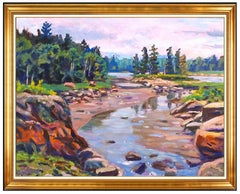 Scott Moore Original Painting Large Oil On Canvas Signed Maine River Landscape