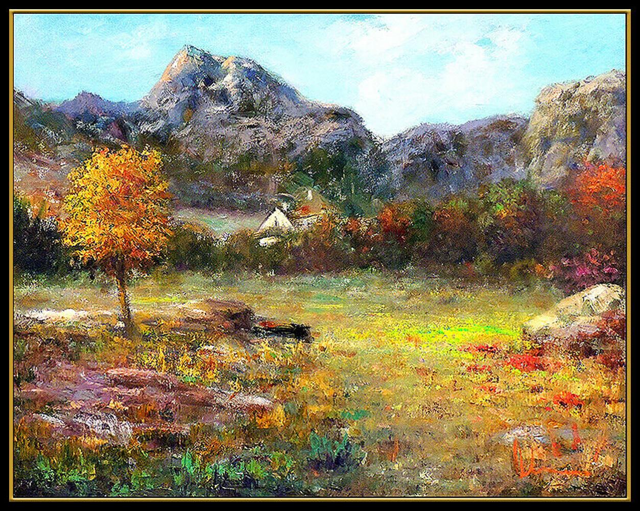 Artist: Troy Acker
Title: Nestled in the Mountain Original
Medium: Oil Paint on Canvas
Edition Number: Original Painting
Reference information: Wally Findlay reference number 117731
Artwork Size: 24 x 30 Unframed 
Frame Size: 32 x 38 Framed 