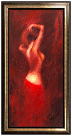 Valentino Large Mixed Media Painting On Canvas Nude Female Portrait Signed Art