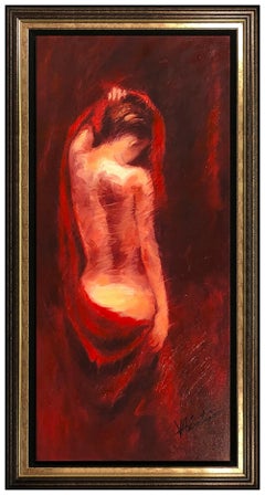 Valentino Large Original Painting On Canvas Nude Female Signed Mixed Media Art