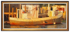 William B Hoyt Original Oil Painting On Canvas Large Harbor Maine Signed Artwork