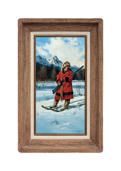 GERRY METZ Original Oil Painting On Board Signed Western Art Winter Scene FRAMED
