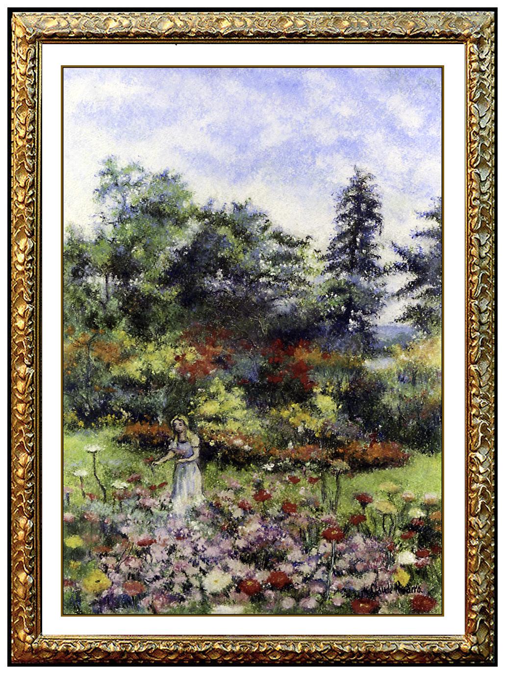 Hughes Claude Pissarro Landscape Art - H. Claude Pissarro Original Pastel Painting Hand Signed French Landscape Floral