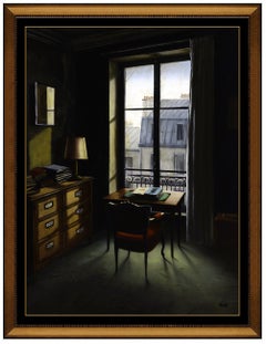 Vintage Claude Lazar Oil Painting on Canvas Signed Modern Interior Design Original Art