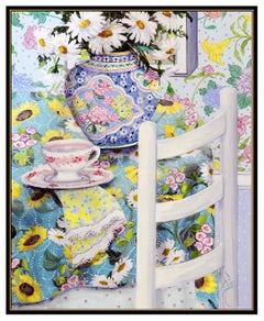 Susan Rios Original Oil Painting on Canvas Signed Still Life Flower Vase Artwork