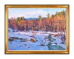 Vintage Scott Moore Original Painting Large Oil On Canvas Signed River Winter Maine Art