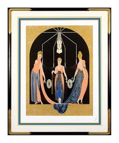 Erte Three Graces Large Color Serigraph Signed Art Deco Bronze Sculpture Artwork