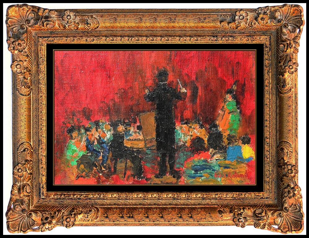 michel rostand Figurative Painting - Michel Rostand Oil Painting On Board Original Signed Orchestra Musicians Artwork