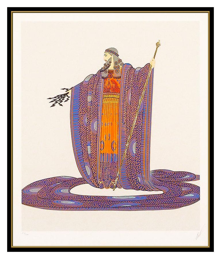 Erte Zeus Embossed Color Serigraph Hand Signed Deco Artwork Hera Romain Tirtoff - Print by Erté