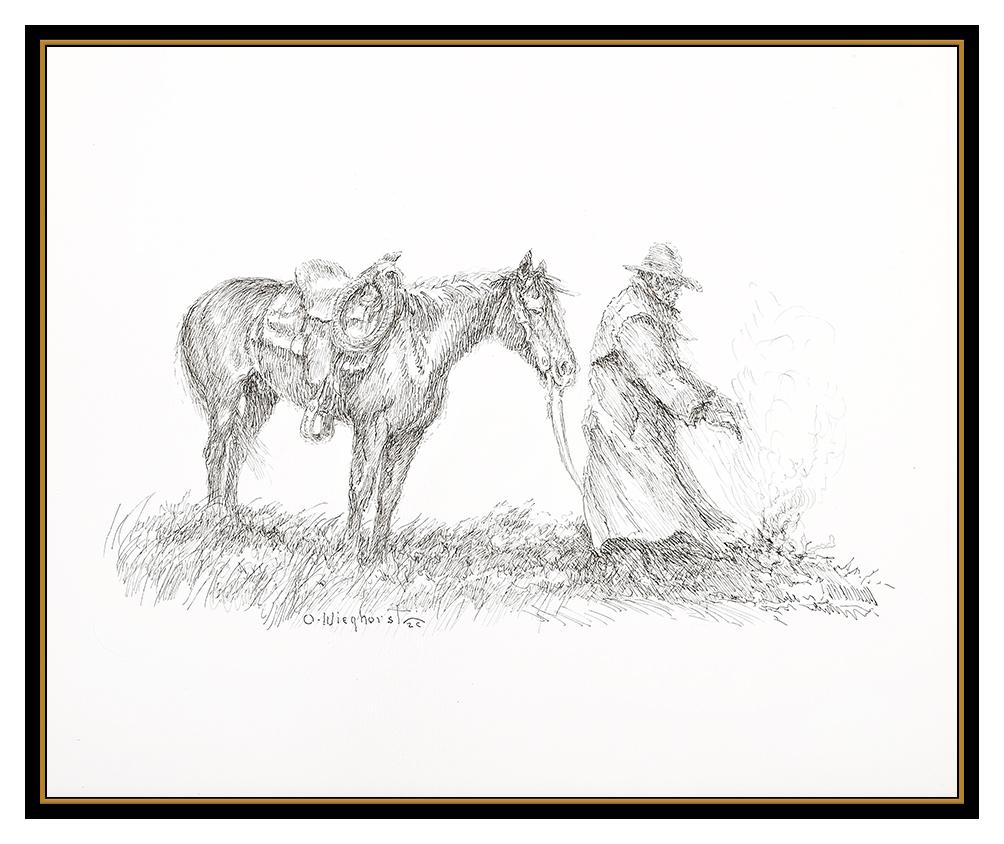 Olaf Wieghorst Original Ink Drawing Horse Western Portrait Illustration Signed For Sale 1