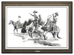 Bill Anton Original Charcoal Drawing Large Signed Cowboy Western Horse Artwork