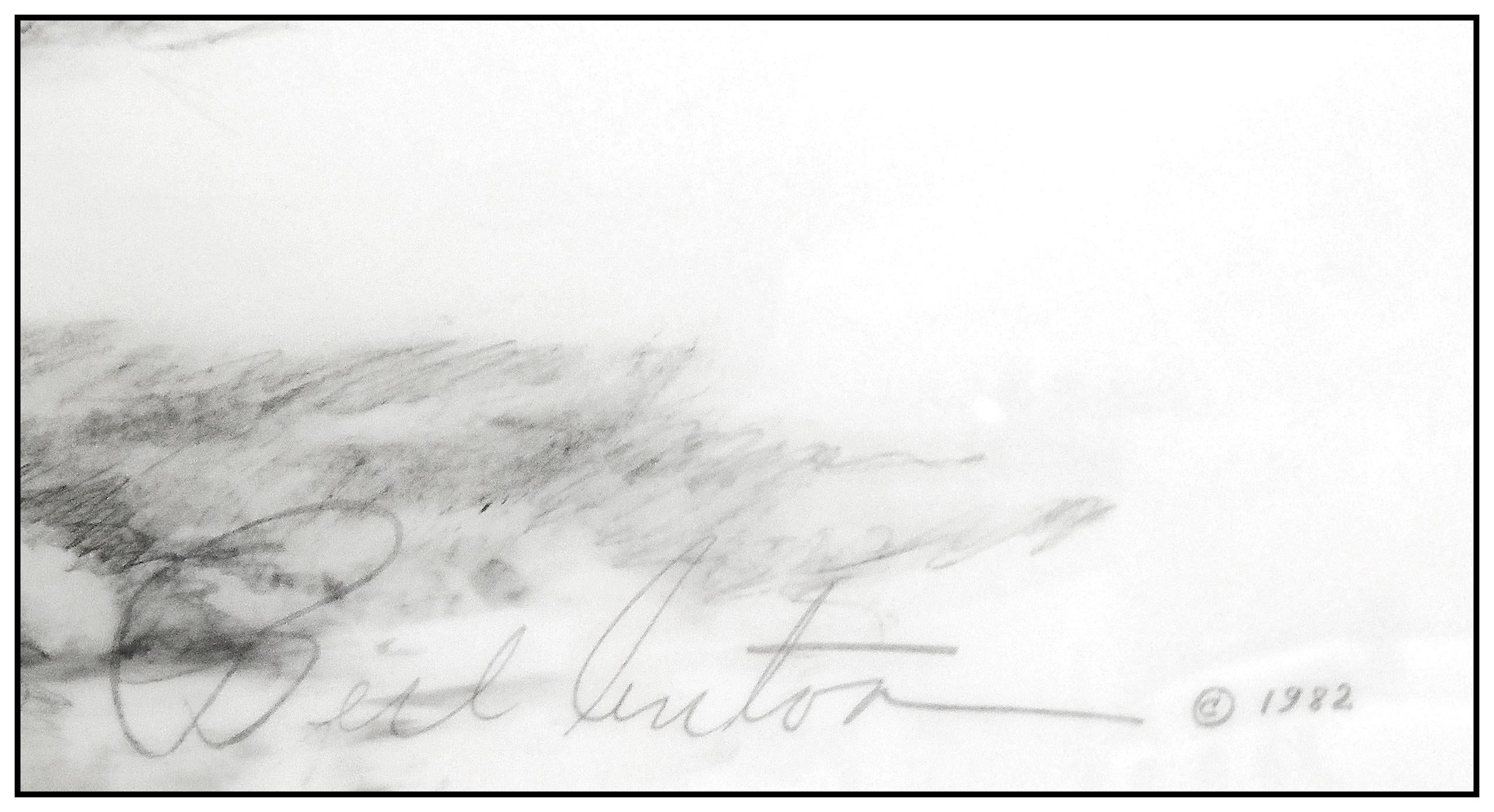 Bill Anton Original Charcoal Drawing Large Signed Cowboy Western Horse Artwork For Sale 1