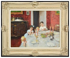 Jules R Herve Original Oil Painting On Canvas Children Portrait Framed Signed