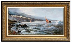Claudio Simonetti Original Oil Painting on Canvas Signed Italy Seascape Sailboat