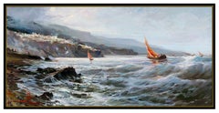Claudio Simonetti Original Oil Painting on Canvas Signed Italy Seascape Sailboat