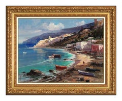 Claudio Simonetti Original Painting Oil On Canvas Signed Landscape Italy Coast