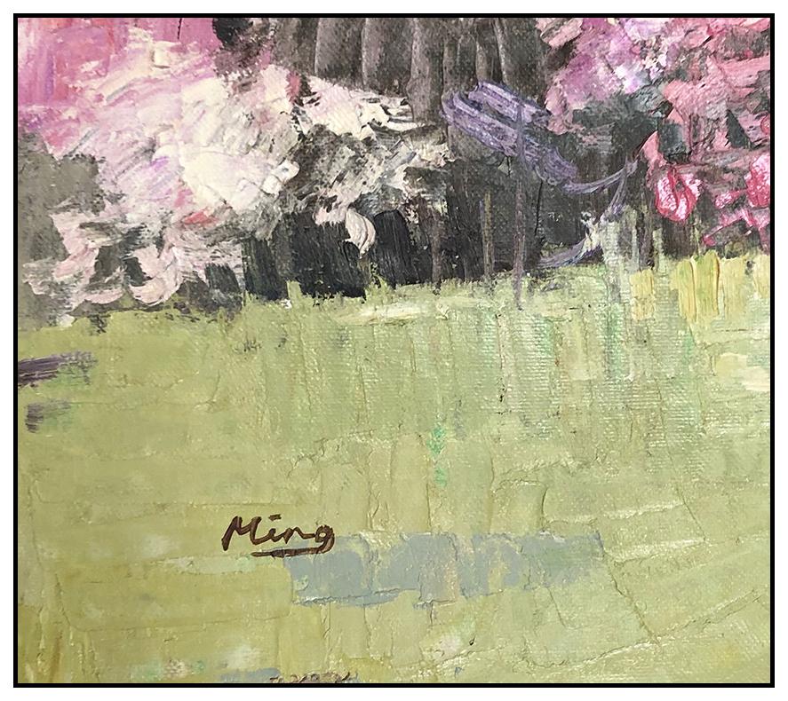 Ming Feng Original Large Oil Painting On Canvas Signed Flower Garden Framed Art For Sale 3